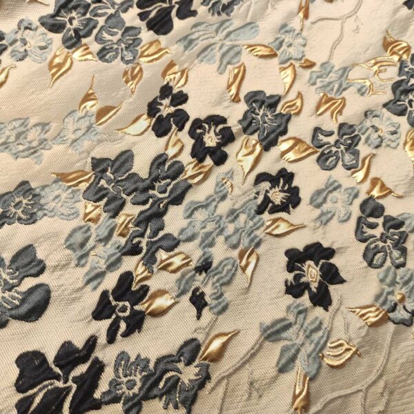 Tessuto Broccato in seta motivo floreale celeste - blu - oro