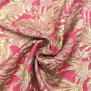 Tessuto Broccato in seta motivo floreale fucsia - lilla - oro