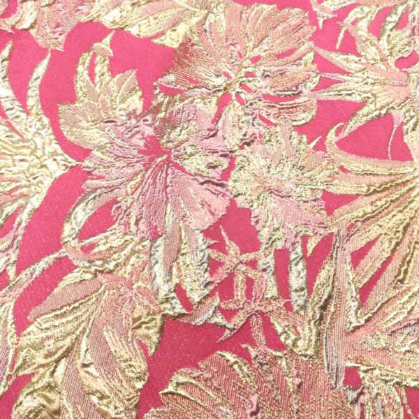 Tessuto Broccato in seta motivo floreale fucsia - lilla - oro