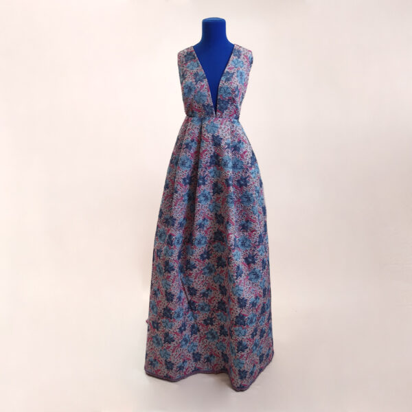 Tessuto Broccato in seta motivo floreale rosa - celeste - fucsia - carta da zucchero