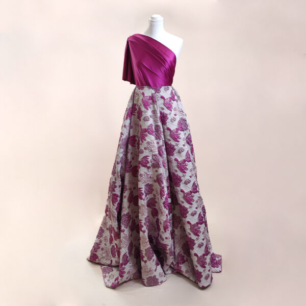 Tessuto Broccato in seta motivo floreale rosa - fucsia