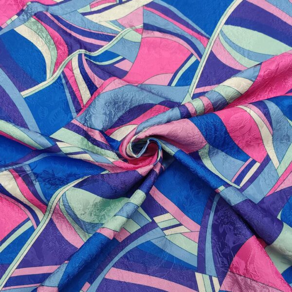 Tessuto Broccato in cotone a fantasia motivo astratto blu elettrico - carta da zucchero - fucsia - carta da zucchero - rosa