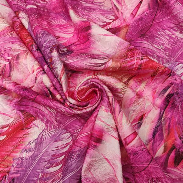 Tessuto Broccato in cotone a fantasia motivo astratto fucsia - glicine - arancione - rosa