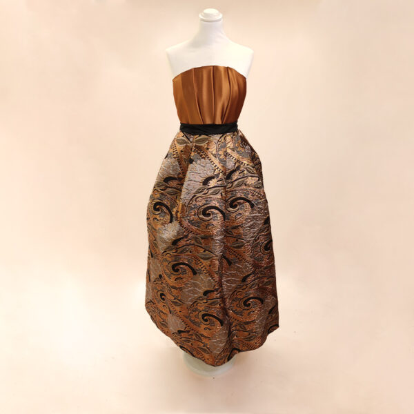 Tessuto broccato in seta a fantasia motivo astratto ruggine - nero - bronzo