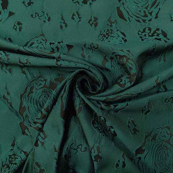 Tessuto broccato in seta motivo floreale verde petrolio