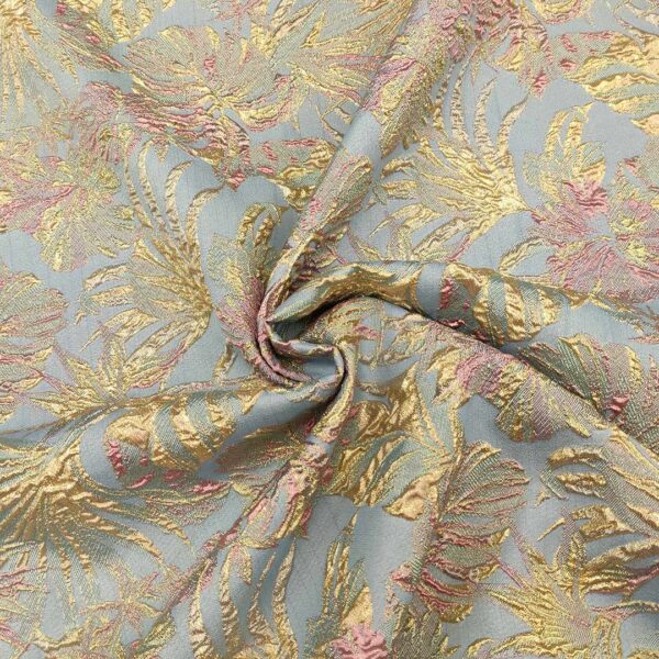 Tessuto Broccato in seta motivo astratto carta da zucchero - rosa - oro - salvia