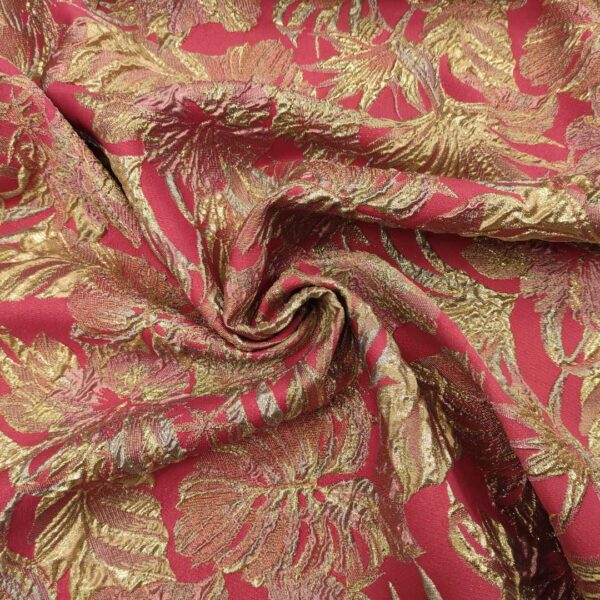 Tessuto Broccato in seta motivo astratto fucsia - oro - glicine