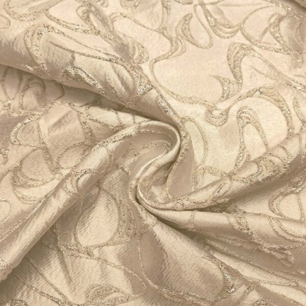 Tessuto Broccato in seta motivo astratto panna - argento