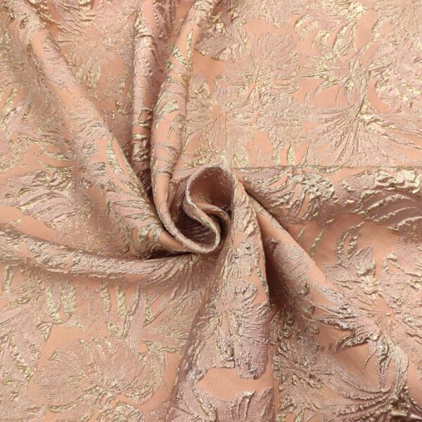 Tessuto Broccato in seta motivo astratto pesco - glicine - oro