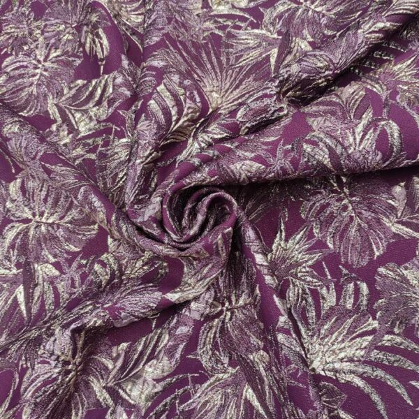 Tessuto Broccato in seta motivo astratto viola - oro - glicine