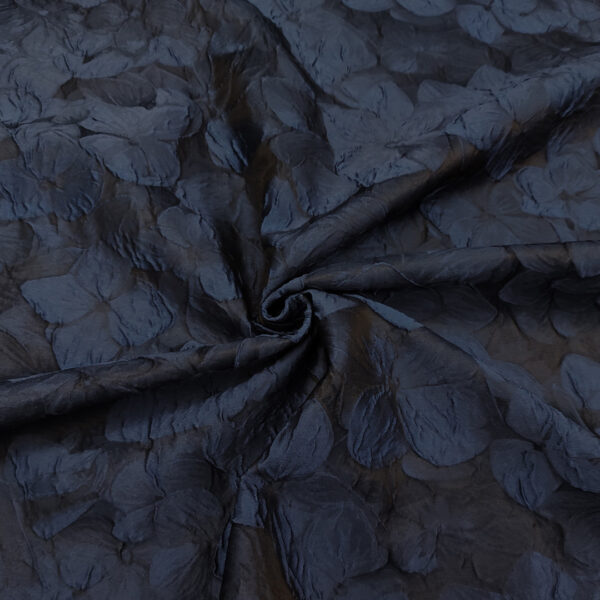 Tessuto Broccato in seta motivo floreale sfumato tono su tono blu navy