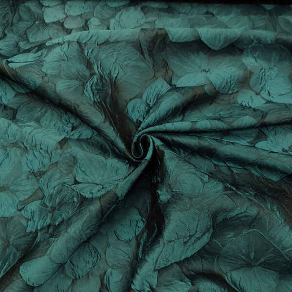 Tessuto Broccato in seta motivo floreale sfumato tono su tono verde petrolio