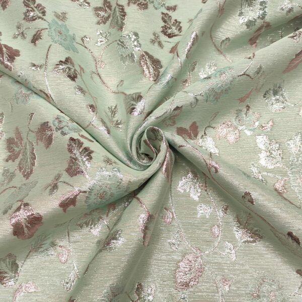 Tessuto Broccato  lurex motivo floreale acquamarina - rosa antico
