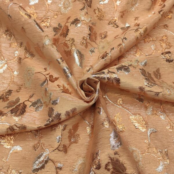 Tessuto Broccato  lurex motivo floreale arancio - pesco - argento