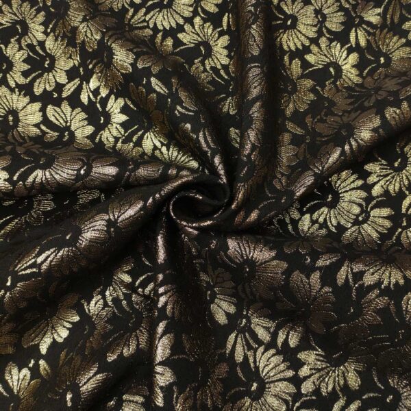Tessuto Broccato motivo floreale nero - oro