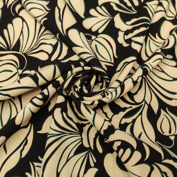 Tessuto Cady elasticizzato a fantasia motivo astratto nero - beige - verde