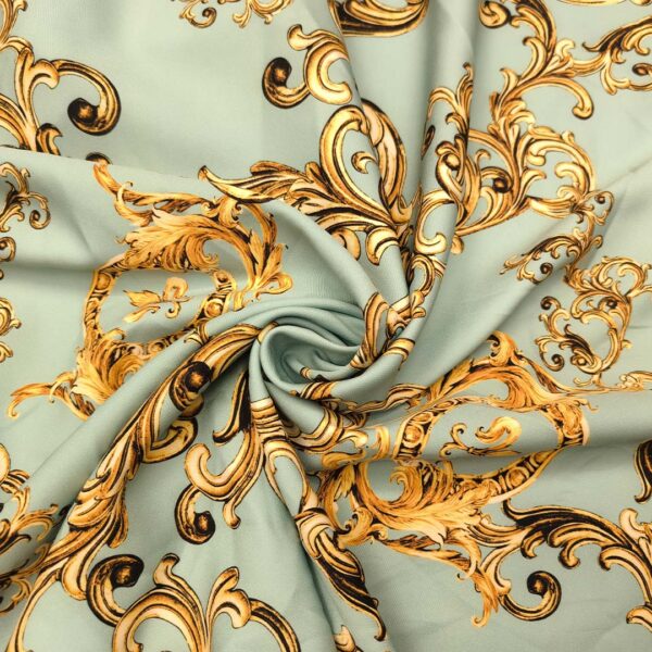 Tessuto Cady elasticizzato a fantasia motivo floreale barocco tiffany - ocra
