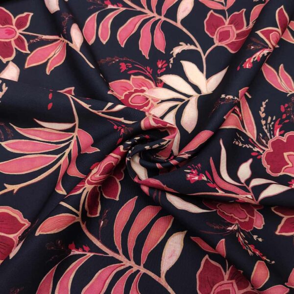 Tessuto Cady elasticizzato a fantasia motivo floreale blu - ciliegio