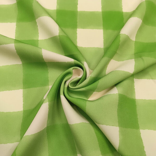 Tessuto Cady elasticizzato a fantasia motivo quadri panna - mela