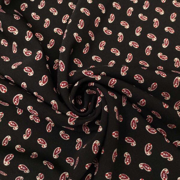 Tessuto Cady elasticizzato a fantasia motivo floreale cashmere nero - bordeaux