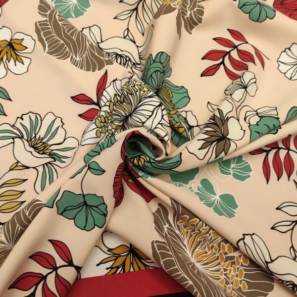 Tessuto Cady elasticizzato a fantasia motivo floreale rosa cipria - verde salvia - bordeaux - beige