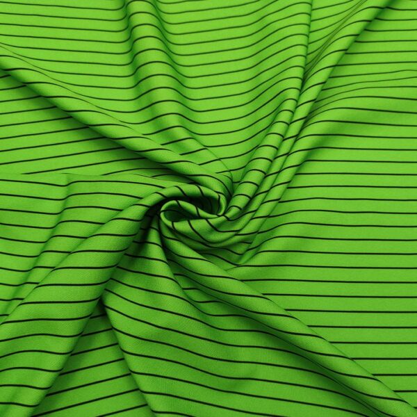 Tessuto Cady elasticizzato a fantasia motivo rigato verde prato - nero