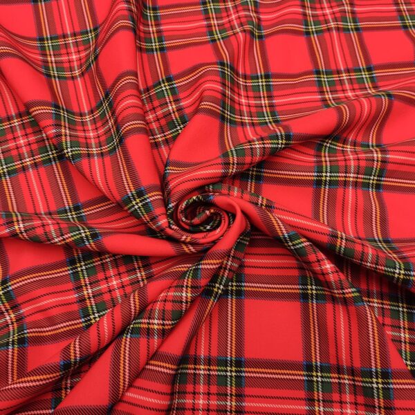 Tessuto Cady elasticizzato a fantasia motivo tartan rosso - verde - giallo - bianco - blu