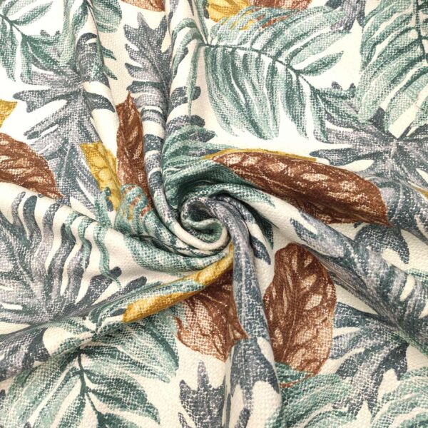 Tessuto Canapone in cotone per arredo a fantasia motivo floreale bianco - ottanio - marrone