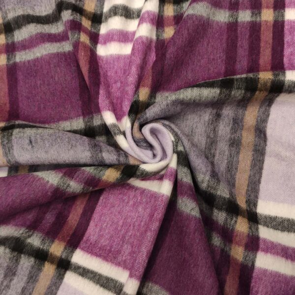 Tessuto per cappotto motivo quadri lilla - viola - nero