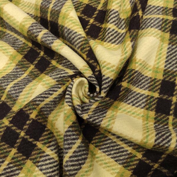 Tessuto per cappotto motivo quadri lime - nero - giallo