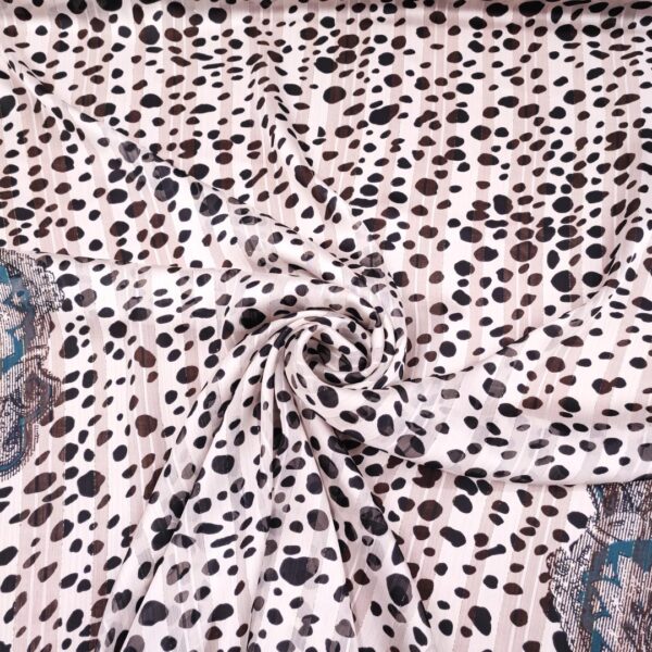 Tessuto Chiffon a fantasia con filo lurex motivo astratto nero - bianco - petrolio