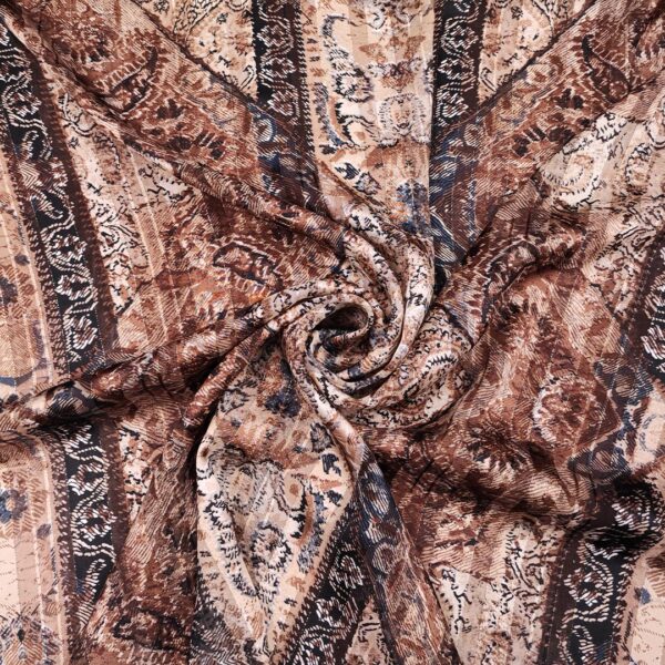 Tessuto Chiffon a fantasia con filo lurex motivo floreale barocco marrone - tabacco - nero