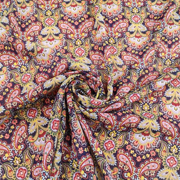 Tessuto Chiffon a fantasia con filo lurex motivo etnico blu - lime - acquamarina