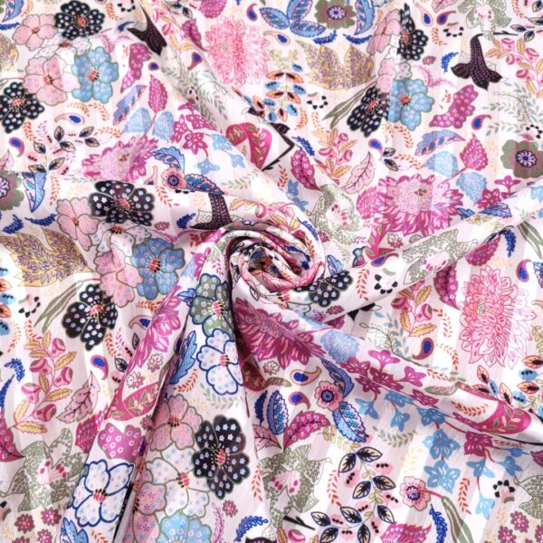 Tessuto Chiffon a fantasia con filo lurex motivo floreale bianco - glicine - verde