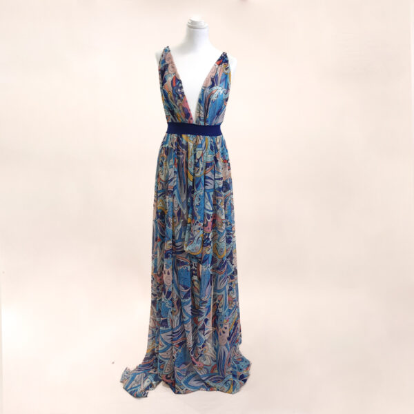 Tessuto Chiffon a fantasia motivo astratto azzurro - celeste - rosa