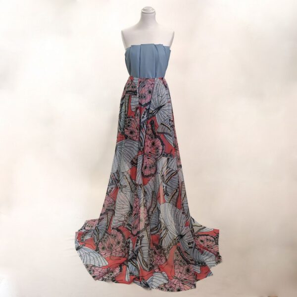 Tessuto Georgette a fantasia abbinato a tessuto Crepe morbido tinta unita