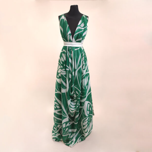 Tessuto Chiffon a fantasia motivo astratto verde - bianco