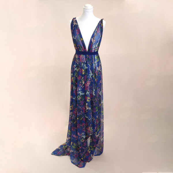 Tessuto Chiffon a fantasia motivo floreale blu - fucsia - verde