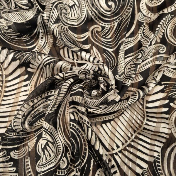 Tessuto Chiffon a fantasia con filo lurex motivo astratto panna - nero