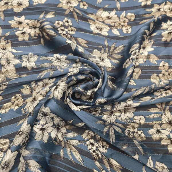 Tessuto Chiffon a fantasia con filo lurex motivo floreale carta da zucchero - panna