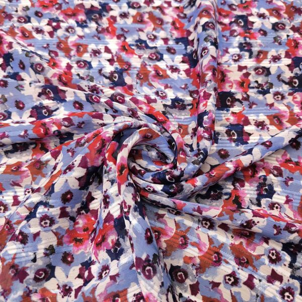 Tessuto Chiffon a fantasia con filo lurex motivo floreale carta da zucchero - ciliegio - blu