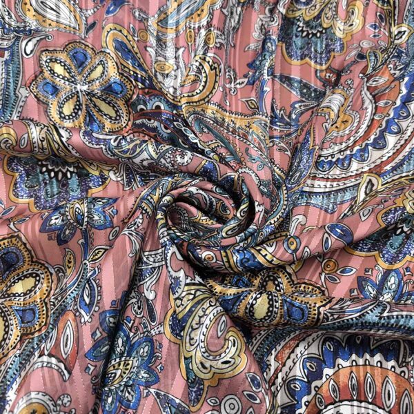 Tessuto Chiffon a fantasia con filo lurex motivo floreale cashmere geranio - blu - giallo