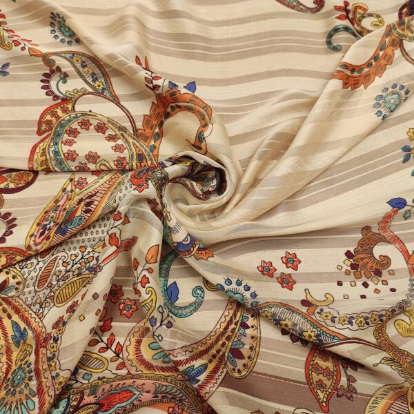 Tessuto Chiffon a fantasia con filo lurex motivo floreale cashmere beige - arancione - giallo - turchese