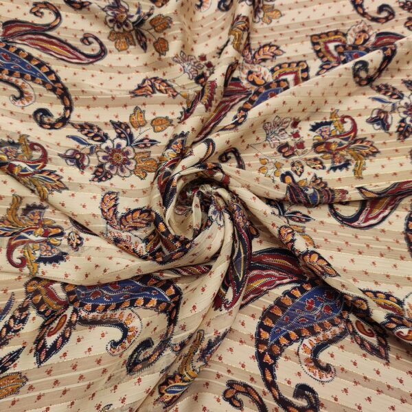 Tessuto Chiffon a fantasia con filo lurex motivo floreale cashmere beige - blu - bordeaux - ocra