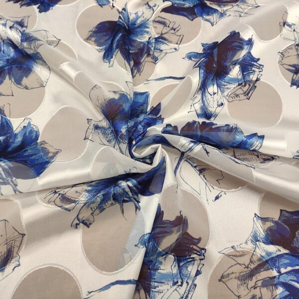 Tessuto Chiffon devorè motivo floreale blue royale - bianco