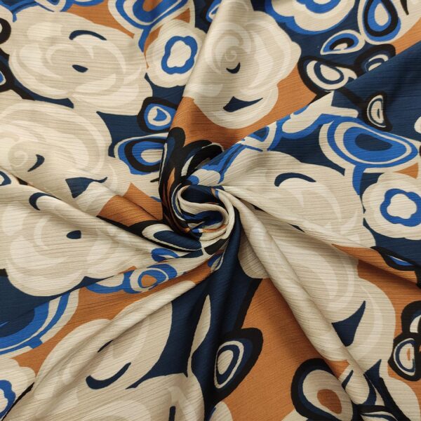 Tessuto Chiffon a fantasia motivo floreale blu navy - blu elettrico - tabacco - beige