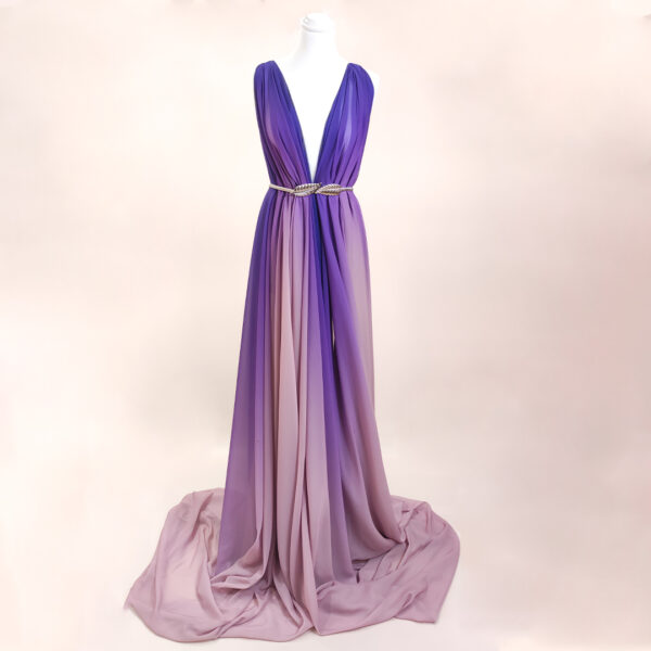 Tessuto Chiffon a fantasia motivo sfumato viola - rosa antico