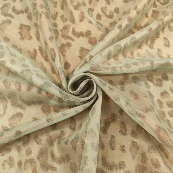 Tessuto Chiffon spalmato a fantasia motivo animalier verde salvia - grigio