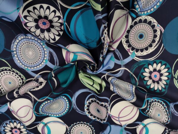 Tessuto Cotone a fantasia motivo astratto blu - beige