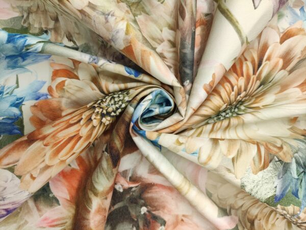 Tessuto Cotone a fantasia motivo floreale beige - verde